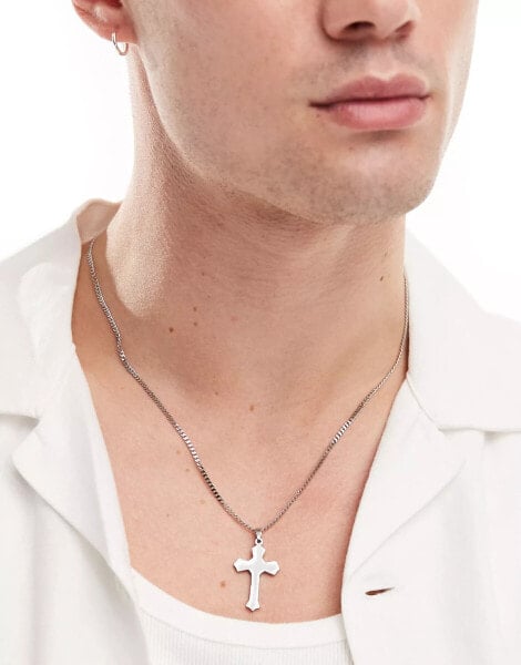 ASOS DESIGN waterproof stainless steel necklace with cross pendant in silver tone