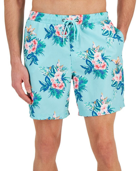 Men's Afelo Floral-Print Quick-Dry 7" Swim Trunks, Created for Macy's