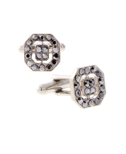 Jewelry Silver-Tone Crystal Octagon Cufflinks