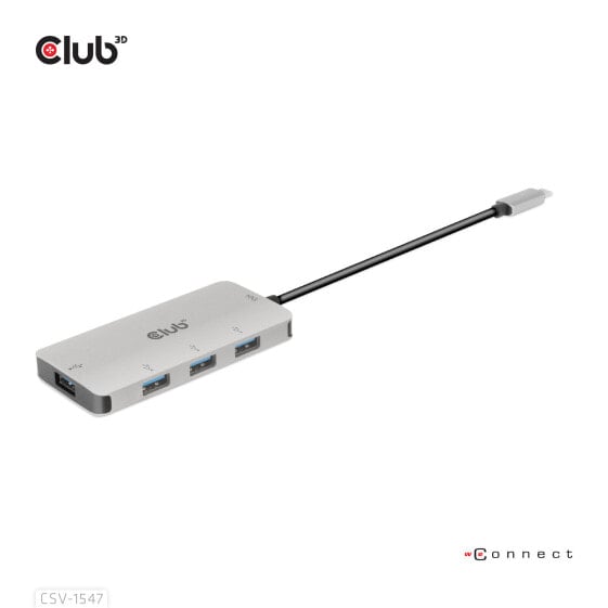 USB-концентратор Club 3D USB Gen2 Type-C to 10Gbps 4x USB Type-A Hub - USB 3.2 Gen 2 (3.1 Gen 2) Type-C - USB 3.2 Gen 2 (3.1 Gen 2) Type-A - 10000 Mbit/s - черно-серый - круглый кабель - 0,262 м