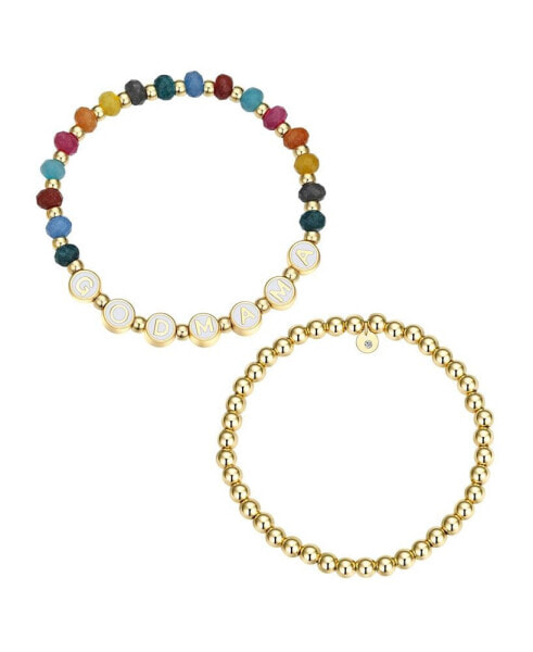 Multi Color Quartz Godmama Stone and Beaded Stretch Bracelet Set