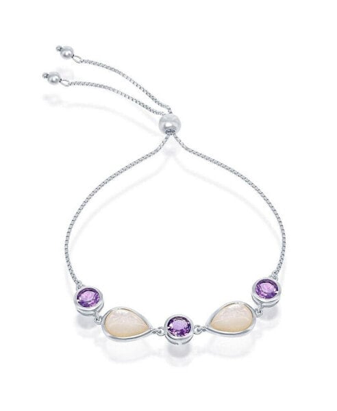 Sterling Silver Amethyst and Mother of Pearl Adjustable Bolo Bracelet