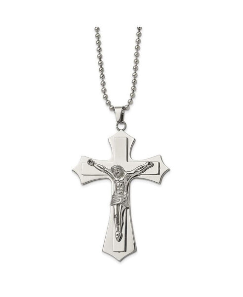 Chisel polished Large Crucifix Pendant on a Ball Chain Necklace