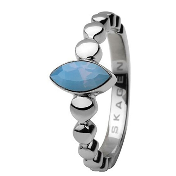 Кольцо Skagen Jrsi005Ss6 из стали, с циферблатом серебристого и синего цвета, диаметром 13мм.