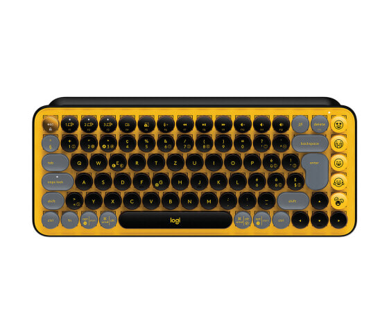 Logitech POP Keys Wireless Mechanical Keyboard With Emoji Keys - Mini - RF Wireless + Bluetooth - Mechanical - QWERTZ - Black - Grey - Yellow