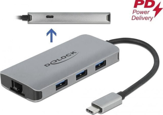 Хаб USB Delock 1x RJ-45 1x USB-C PD + 3x USB-A 3.2 Gen1 (63252) - Компьютерная техника - Hub USB Delock 1x RJ-45 1x USB-C PD + 3x USB-A 3.2 Gen1 (63252)