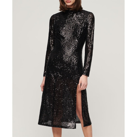 SUPERDRY Long Sleeves Backless Sparkly Midi Dress