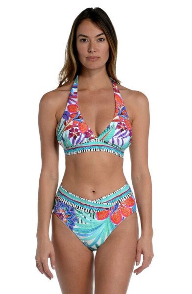 La Blanca Womens Rouched Halter Bikini Swimsuit Top, Multi//Tropics of Tropez, 8