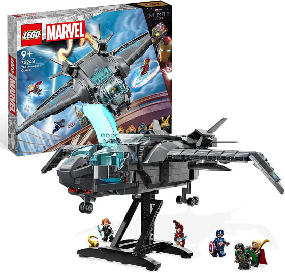 LEGO 76248 Marvel The Quinjet of the Avengers, Toy Superhero Spaceship with Thor, Iron Man, Black Widow, Loki and Captain America Minifigures.