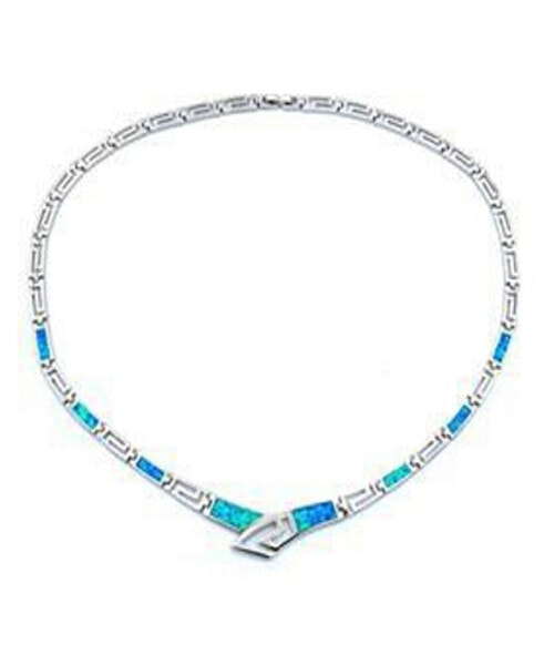 Created Opal Greek Key Necklace in Sterling Silver