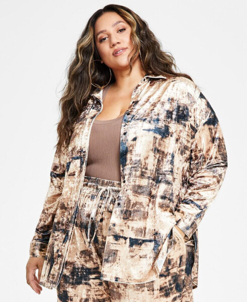 Trendy Plus Size Velvet Oversized Shirt