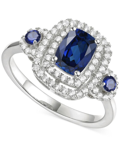 Кольцо Macy's Double Halo Emerald & Sapphire Three Stone