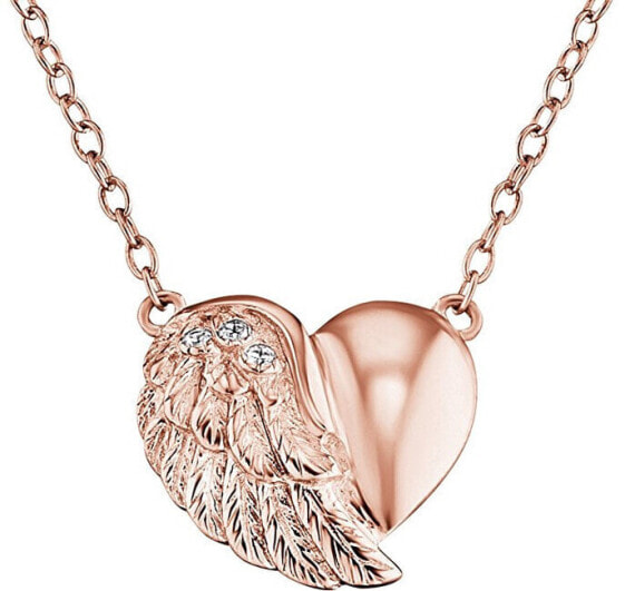 Розовое позолоченное серебряное колье в форме сердца с крылышками и цирконами ERN-LILHW-R