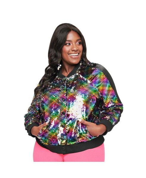 Plus Size Satin Bomber Jacket