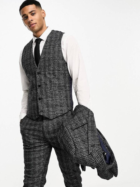 ASOS DESIGN super skinny wool mix waistcoat in grey texture check