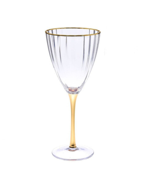 Set of 6 Straight Line Textured Wine Glasses with Vivid Gold Tone Stem and Rim