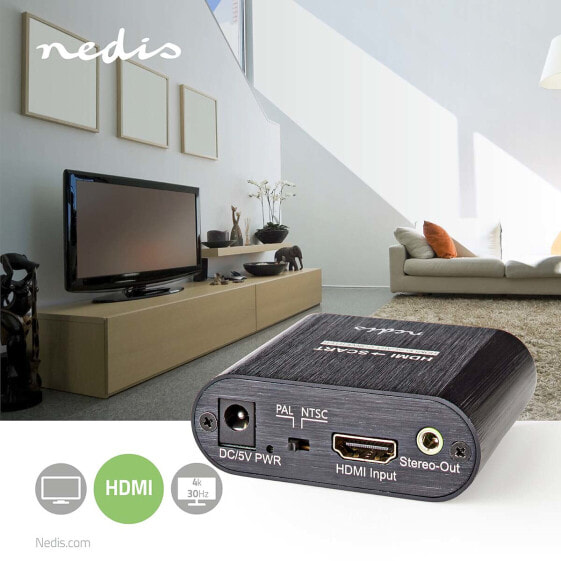 Nedis VCON3459AT, Passive video converter, Anthracite, 3840 x 2160 pixels, 480i, 480p, 576i, 576p, 720p, 1080i, 1080p, 16:9, 18 Gbit/s