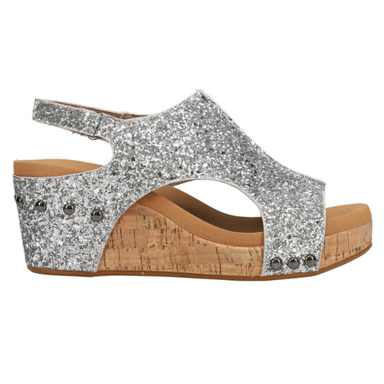 Corkys Carley Glitter Studded Wedge Womens Silver Casual Sandals 30-5316-SVGL