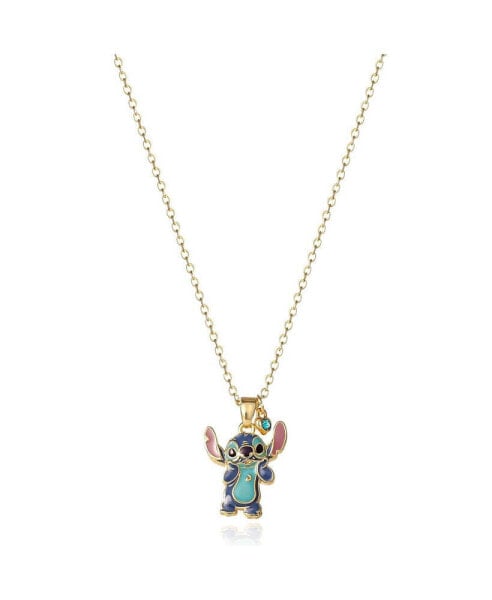 Stitch 18kt Yellow Gold Flash Plated Enamel & Blue Crystal Standing Pendant