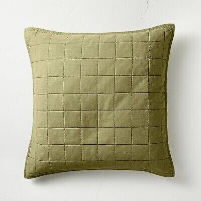 Наволочка Euro Heavyweight Linen Blend Quilt Pillow Sham Moss Green - Casaluna