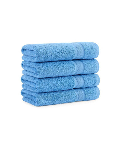 Aegean Eco-Friendly Recycled Turkish Hand Towels (4 Pack), 18x30, 600 GSM, Solid Color with Weft Woven Stripe Dobby, 50% Recycled, 50% Long-Staple Ring Spun Cotton Blend, Low-Twist, Plush, Ultra Soft