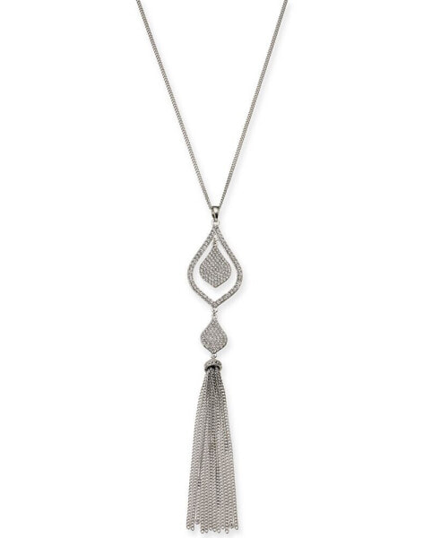 I.N.C. International Concepts silver-Tone Pavé & Chain Tassel Pendant Necklace, 28" + 3" extender, Created for Macy's
