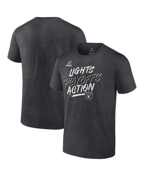 Men's Heathered Charcoal Las Vegas Raiders 2021 Nfl Playoffs Bound Lights Action T-shirt