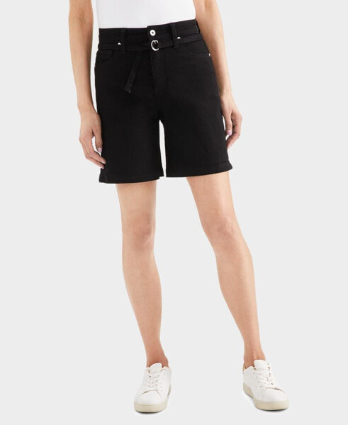 Women's High-Rise Belted Cuffed Denim Shorts, Created for Macy's