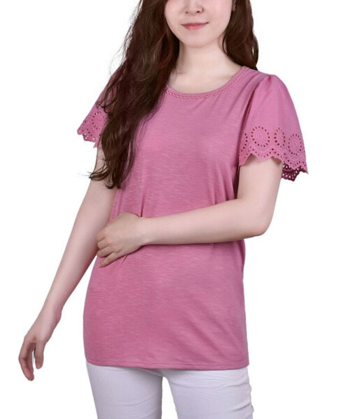 Petite Short Flutter Sleeve Pullover Top