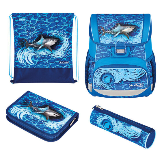 Herlitz Loop Plus Blue Shark, Pencil pouch, Sport bag, Pencil case, School bag, Boy, Grade & elementary school, Backpack, 16 L, Front pocket, Side pocket