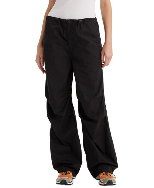 Women's Solid Drawstring-Waist Cotton Parachute Pants