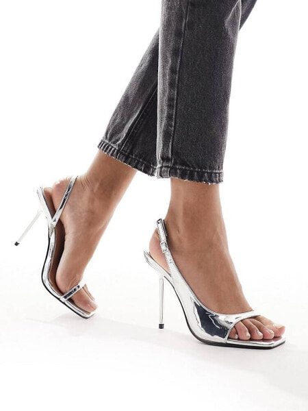 River Island high heel with asymmetric detail in silver