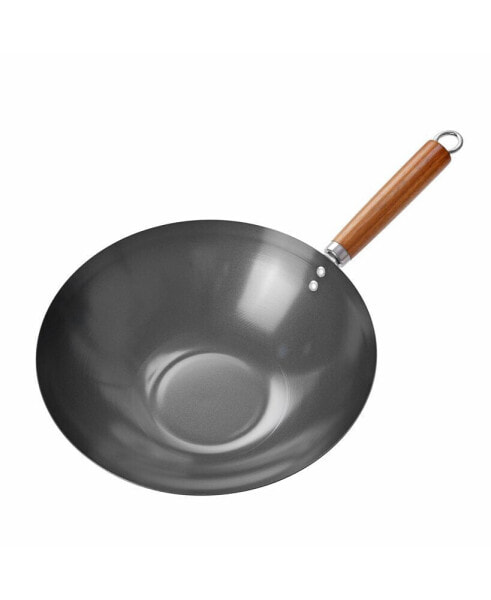 12" Carbon Steel Wok with Acacia Wood Handle, Non Stick Stir Fry Pan with Ceramic Coating, Safe for Any Cooktop or Grill, Lighter and Cools Faster than Cast Iron