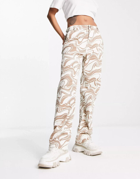 Hollister high rise marble print dad trouser in cream