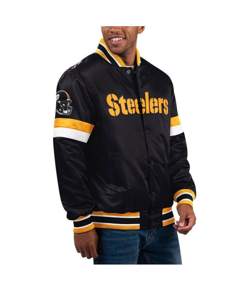 Men's Black Pittsburgh Steelers Home Game Satin Full-Snap Varsity Jacket