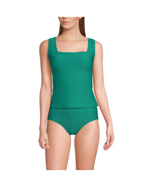 Women's Long Texture Square Neck Tankini Swimsuit Top