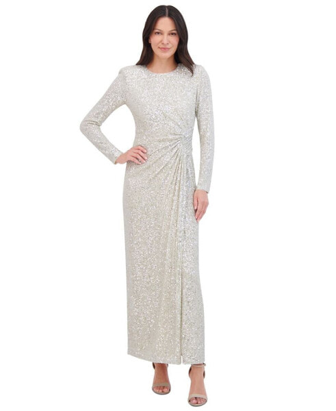 Women's Sequined Ruched Gown