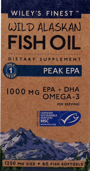 Wiley's Finest, Жир диких аляскинских рыб, пик ЭПК, 60 мягких таблеток