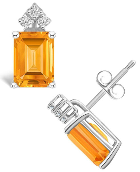 Citrine (3-1/5 ct. t.w.) and Diamond (1/8 ct. t.w.) Stud Earrings in 14K Yellow Gold or 14K White Gold