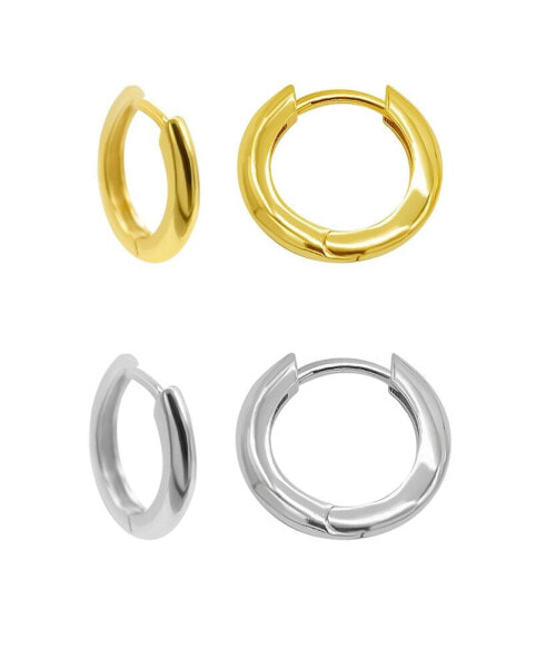 14K Gold-Plated and Silver-Plated Set of Huggie Hoop Earrings