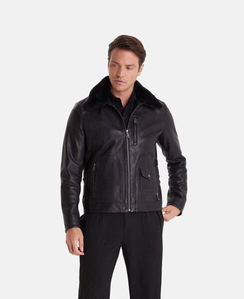 Куртка мужская Furniq UK из натуральной кожи черного цвета