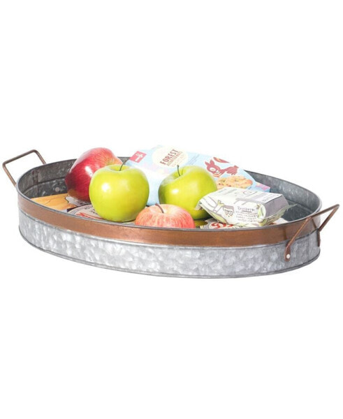 Galvanized Metal Oval Rustic Serving Tray with Handles