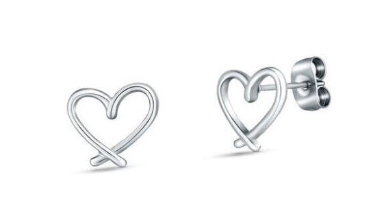 Minimalist steel earrings Hearts Emery Silver