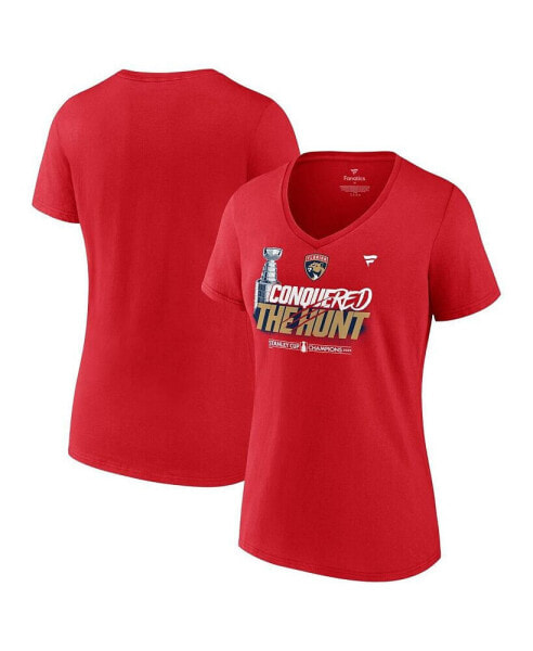 Women's Red Florida Panthers 2024 Stanley Cup Champions Plus Size Celebration V-Neck T-Shirt