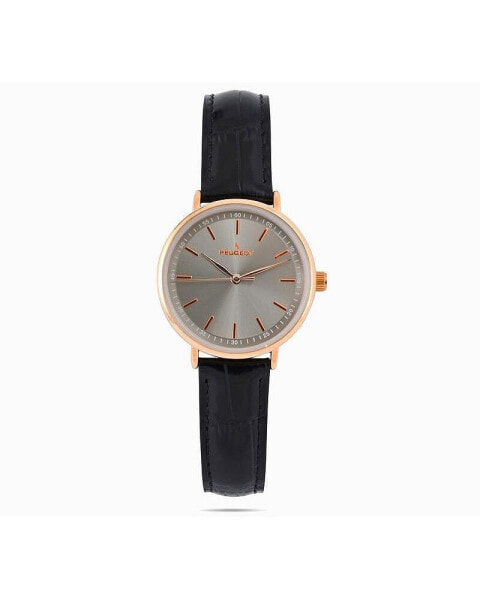 Women's 30mm Rose Gold Case Watch with Black Genuine Leather Band