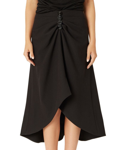 Women's Embellished Gathered High-Low Midi Skirt