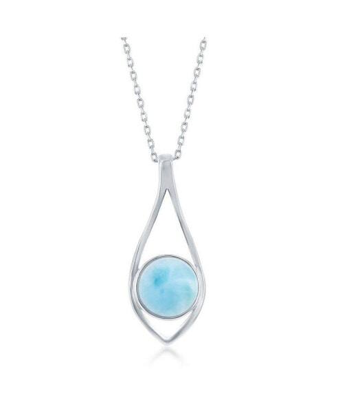 Sterling Silver Round Larimar Open Marquise Pendant