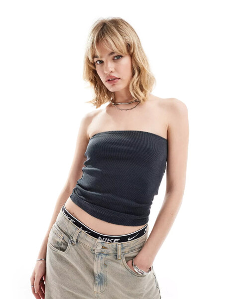 COLLUSION longline washed bandeau in black