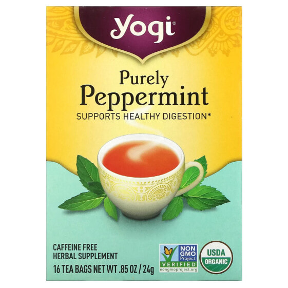 Yogi Tea, Purely Peppermint, без кофеина, 16 чайных пакетиков, 24 г (0,85 унции)