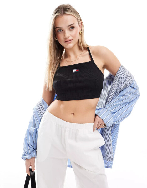 Tommy Jeans badge strappy bralette in black